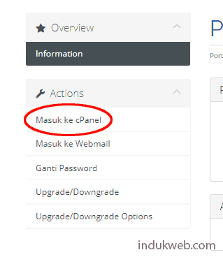 Akses login cPanel melalui Portal Pelanggan IndukWeb 2 Akses Login Masuk ke cPanel