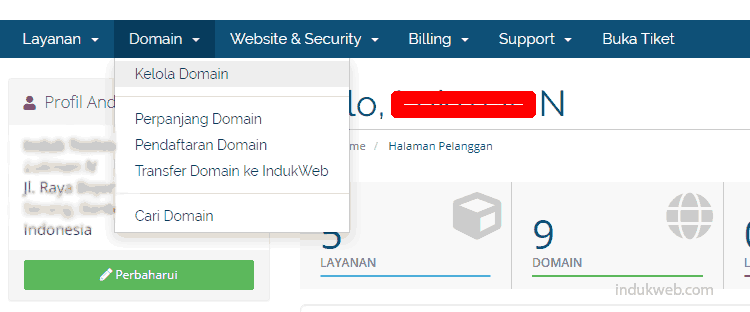 Bagaimana Cara Mengelola Domain yang Saya Beli dari IndukWeb? 1 Kelola Domain