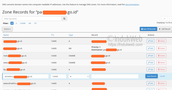Cara Mengarahkan IPv4 VPS ke SubDomain (Zone Editor) untuk VPS 3 Ganti IP SubDomain